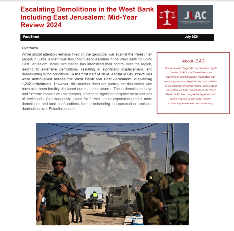 Escalating Demolitions in the West Bank Including East Jerusalem: Mid-Year Review 2024